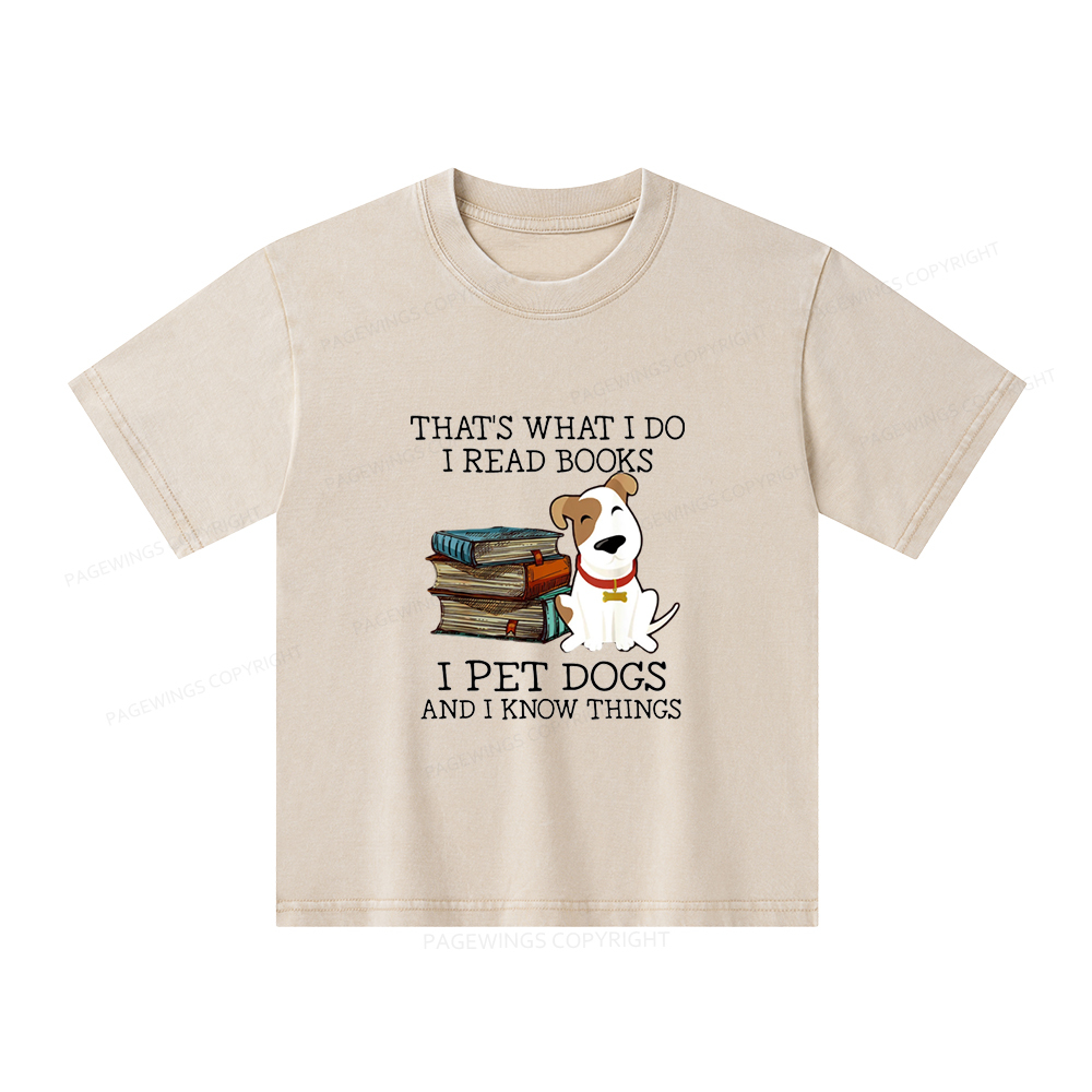 Pagewings What I Do I Read Books Pet Dogs Unisex Kids Washed T-shirt