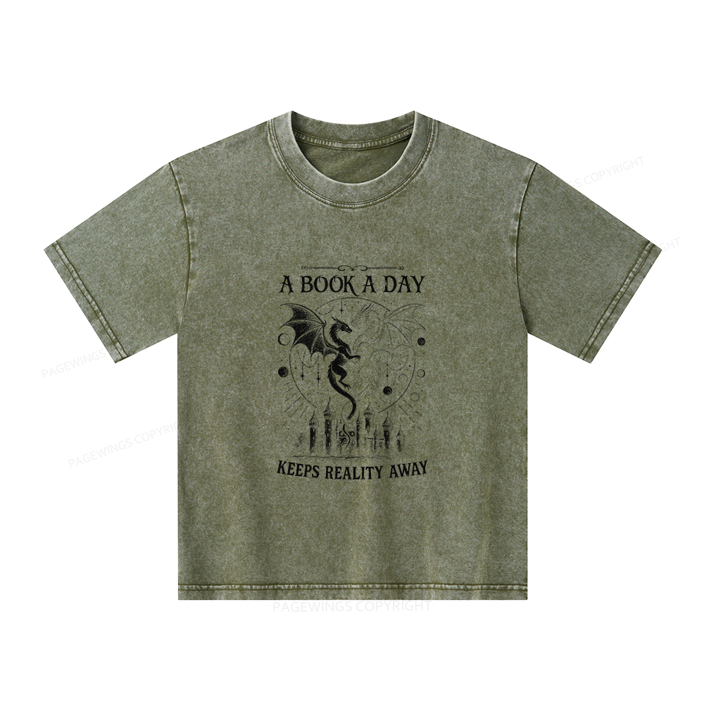 Pagewings A Book A Day Keeps Reality Away Unisex Kids Washed T-shirt