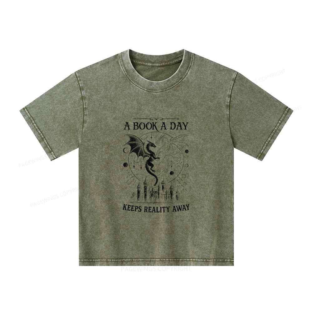 Pagewings A Book A Day Keeps Reality Away Unisex Kids Washed T-shirt