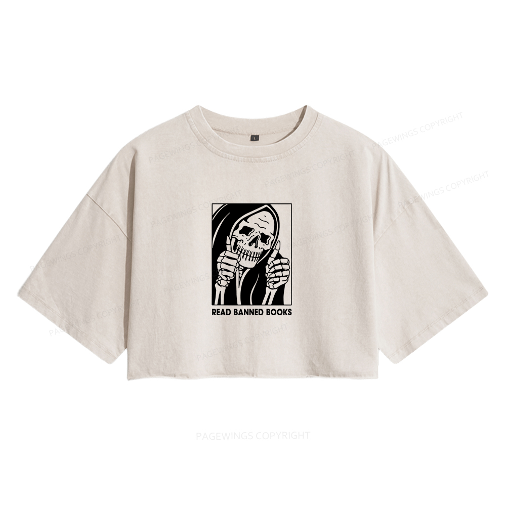 Pagewings Read Banned Books Women's Washed Cropped T-shirt