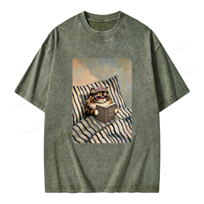 Pagewings Sci Fi Lover Reading Book in Bed Unisex Washed T-shirt