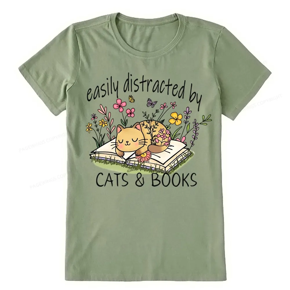 Pagewings Easily Distracted By Cats And Books Unisex Classic T-shirt