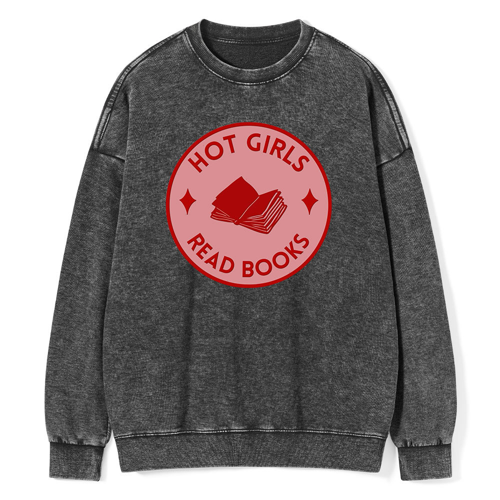 Pagewings Hot Girls Read Books Unisex Washed Sweatshirt