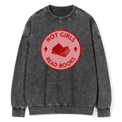 Pagewings Hot Girls Read Books Unisex Washed Sweatshirt