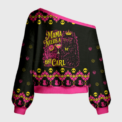 Pagewings Sci Fi Book Lover Off Shoulder Ugly Knit Sweater