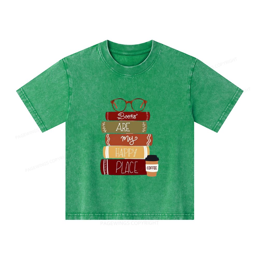 Pagewings Books are My Happy Place Unisex Kids Washed T-shirt
