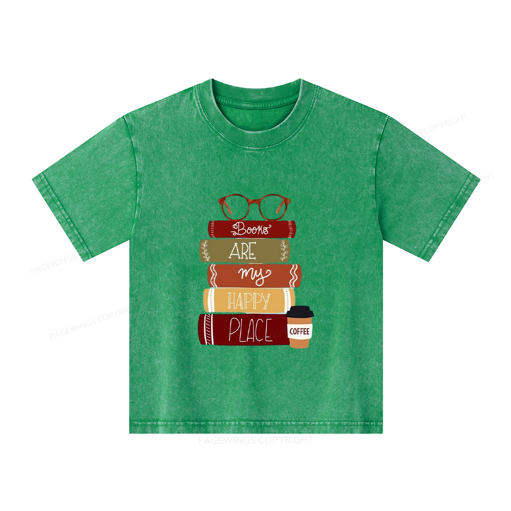 Pagewings Books are My Happy Place Unisex Kids Washed T-shirt
