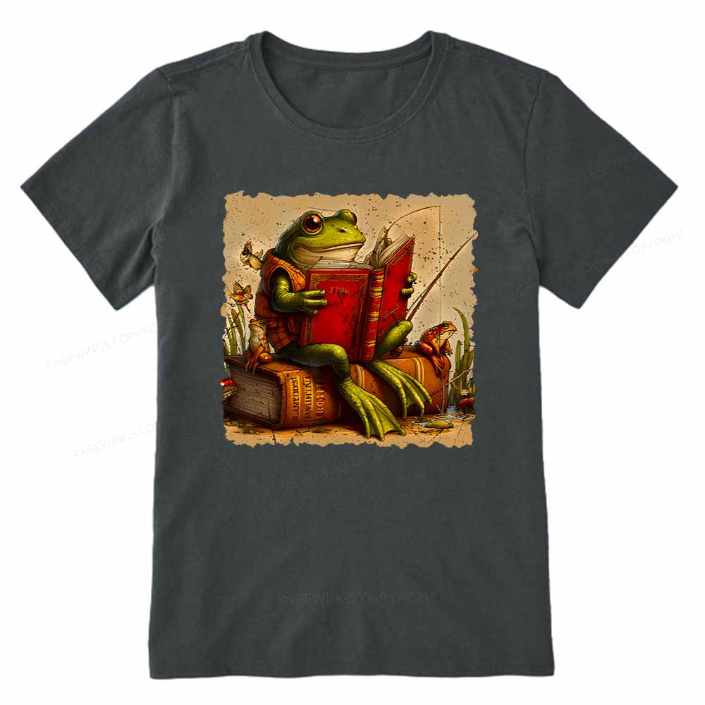 Pagewings Toad Fishing Book Reading Book Unisex Classic T-shirt