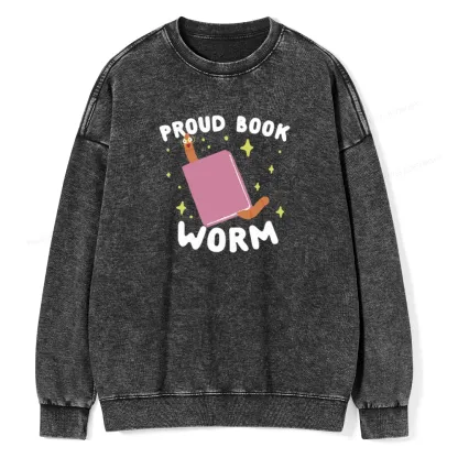 Pagewings Proud Book Worm - Book lover Unisex Washed Sweatshirt