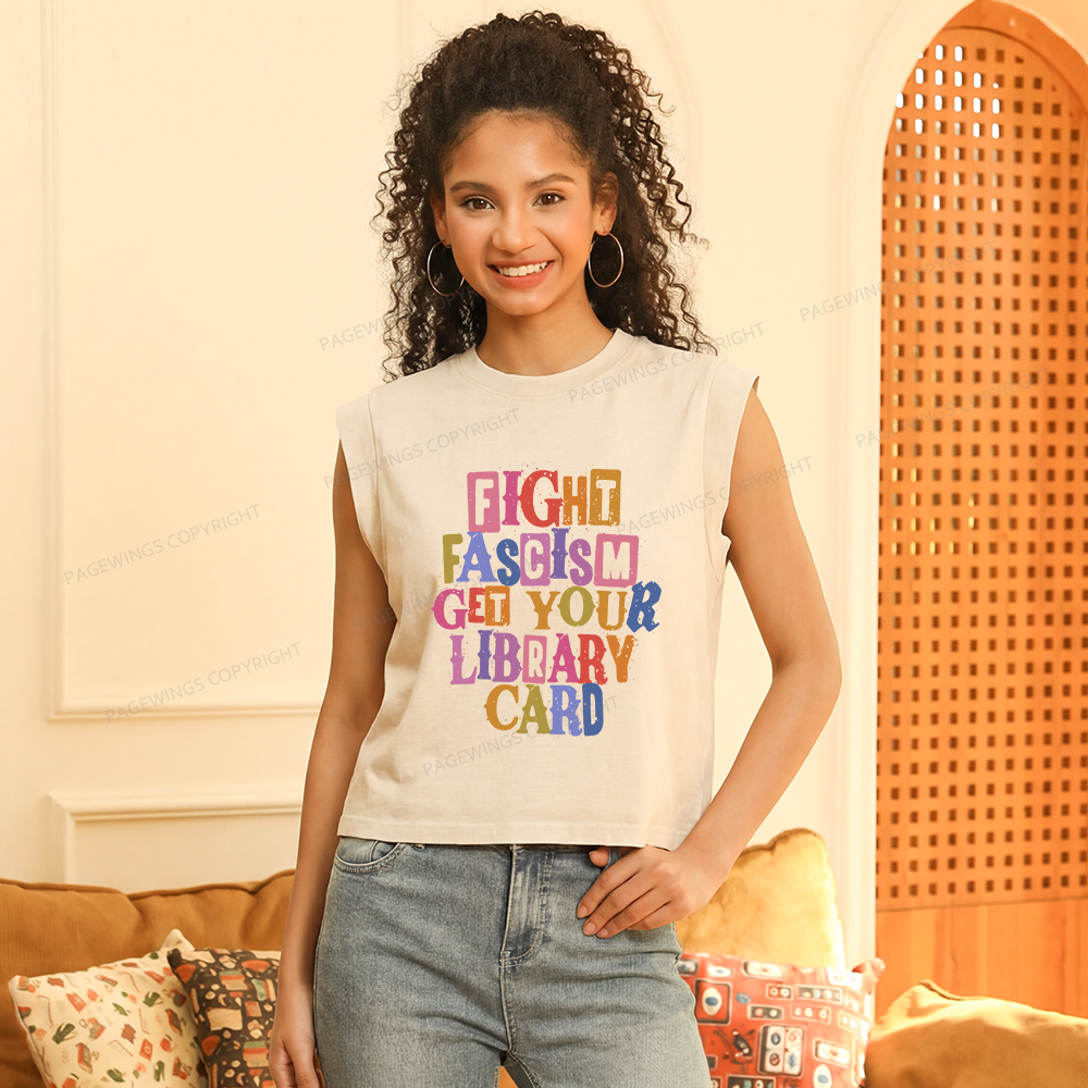 Pagewings Get Your Library Card Women's Washed Tank Top