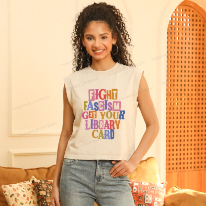 Pagewings Get Your Library Card Women's Washed Tank Top