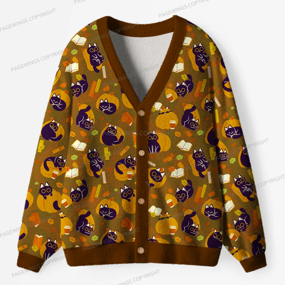 Pagewings Pumpkin Reading Season Unisex Ugly Cardigan Sweaters