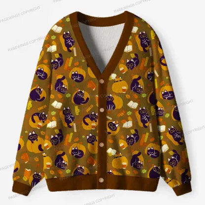 Pagewings Pumpkin Reading Season Unisex Ugly Cardigan Sweaters