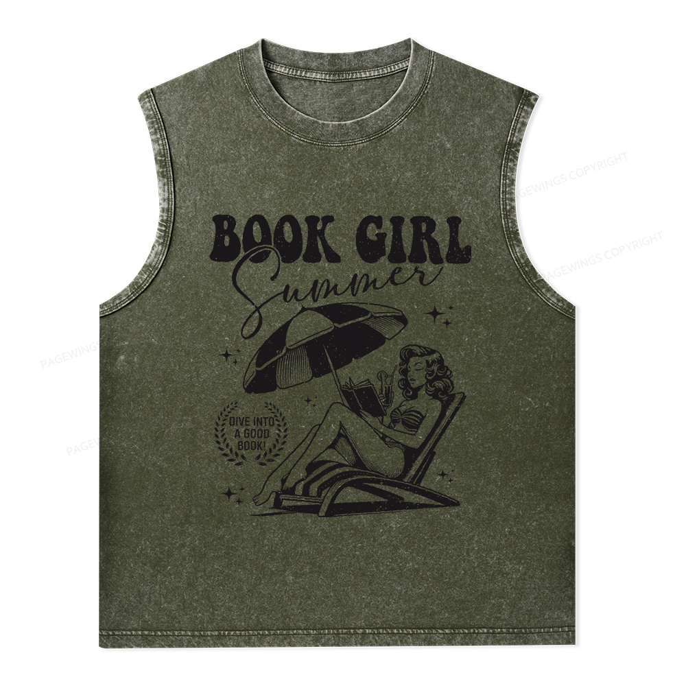 Pagewings Book Girl Summer Unisex Washed Tank Top