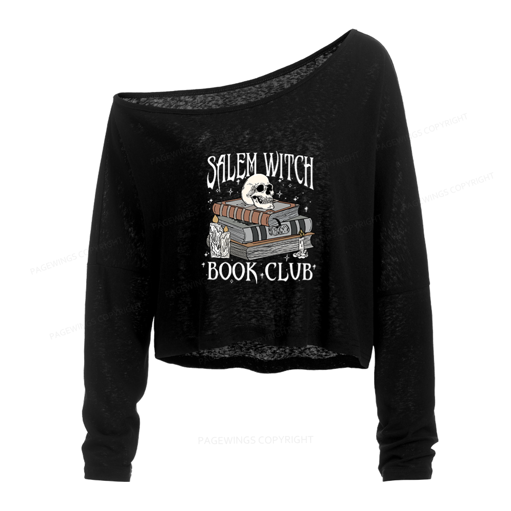 Pagewings Salem Witch Book Club Slouchy Long Sleeve Off Shoulder T-shirt