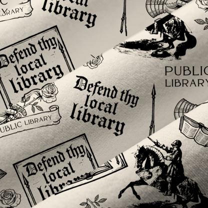 Pagewings Defend the Local Library Women's Camp Shirt