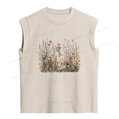 Pagewings Skeleton Reading Women's Washed Tank Top