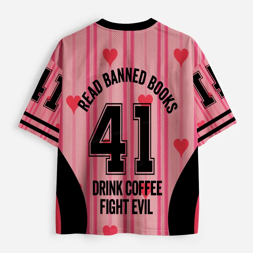Pagewings Read Banned Books Drink Coffee Fight Evil Unisex Mesh Jersey