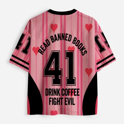 Pagewings Read Banned Books Drink Coffee Fight Evil Unisex Mesh Jersey