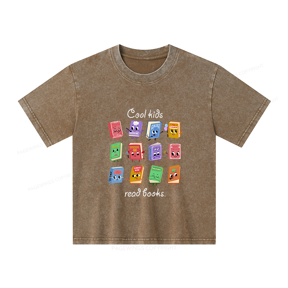 Pagewings Cool Kids Read Books Unisex Kids Washed T-shirt