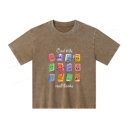 Pagewings Cool Kids Read Books Unisex Kids Washed T-shirt