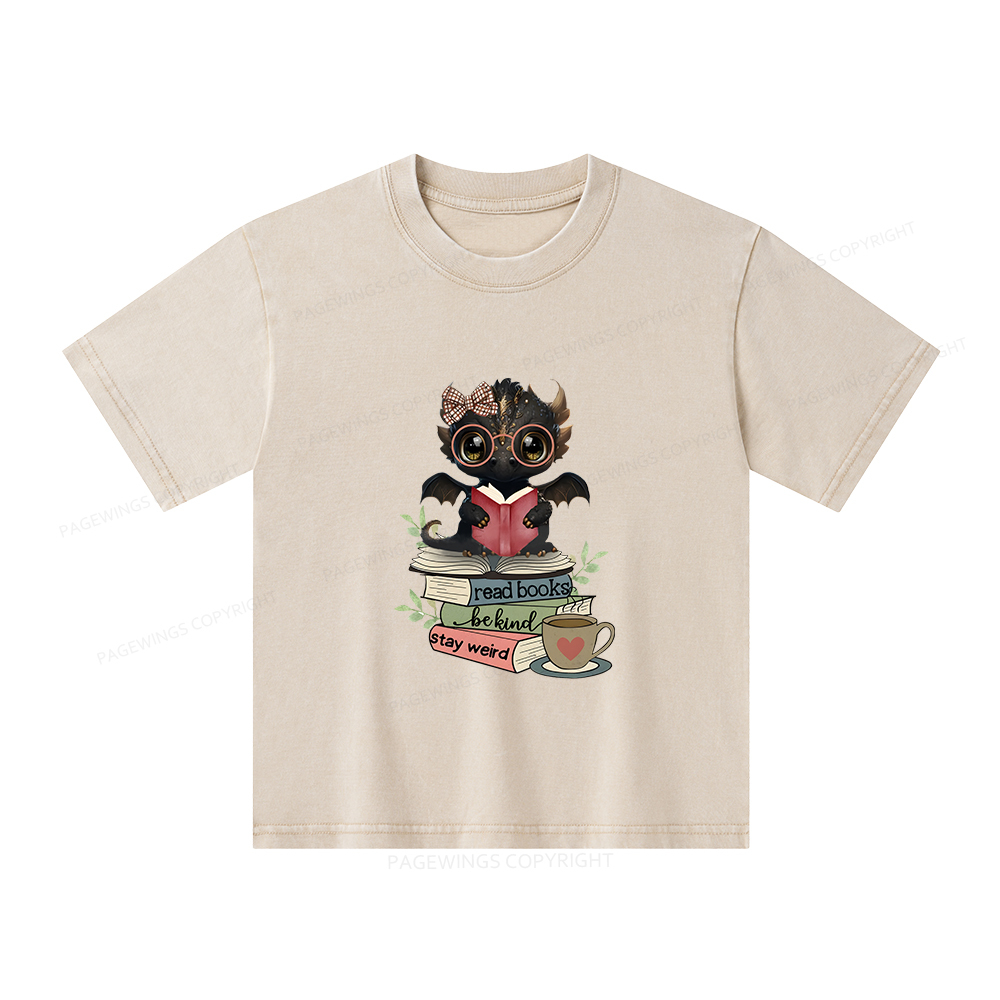 Pagewings Cute Dragon Read Books Be Kind Stay Weird Unisex Kids Washed T-shirt