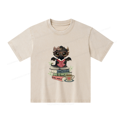 Pagewings Cute Dragon Read Books Be Kind Stay Weird Unisex Kids Washed T-shirt