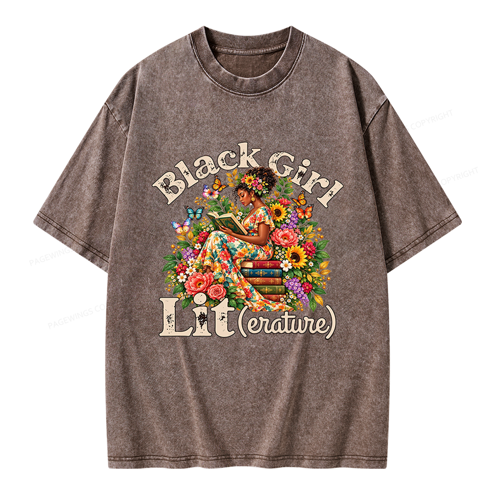 Pagewings Brown Girl Reading Unisex Washed T-shirt