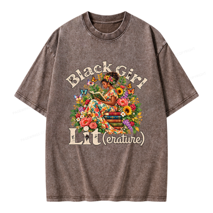 Pagewings Brown Girl Reading Unisex Washed T-shirt