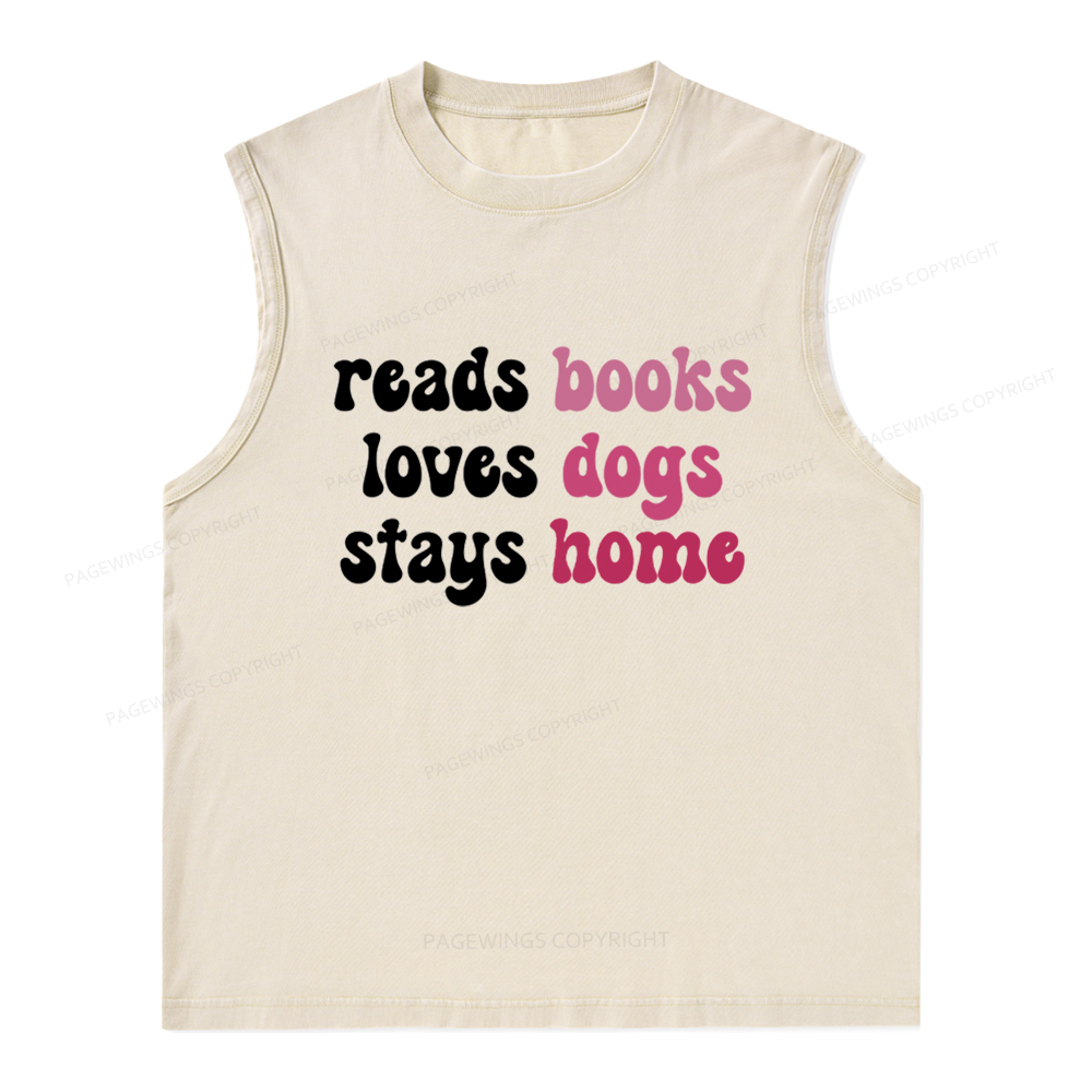 Pagewings Read Books & Lovs Dogs & Stay Home Unisex Washed Tank Top