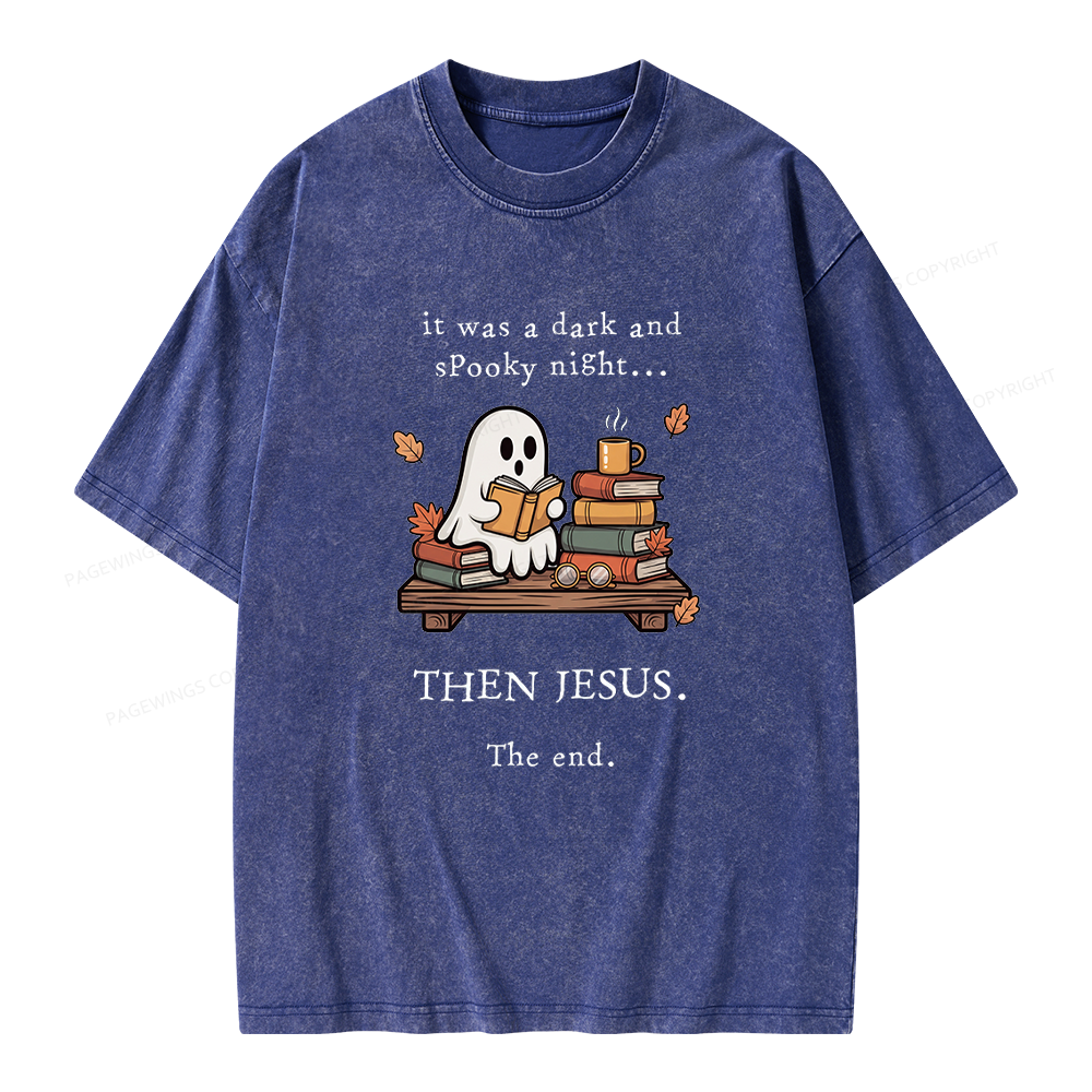 Pagewings Funny Fall Reading Ghost Unisex Washed T-shirt