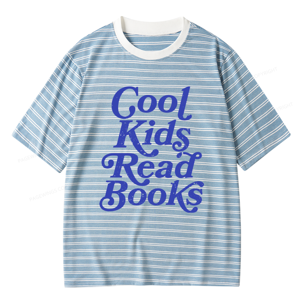 Pagewings Cool Kids Read Books Unisex Striped T-Shirt