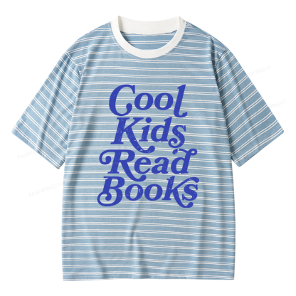 Pagewings Cool Kids Read Books Unisex Striped T-Shirt