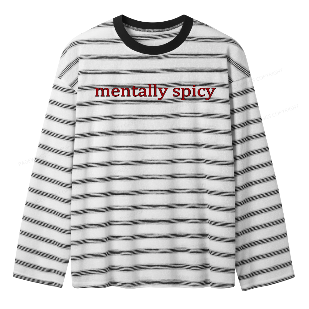 Pagewings Mentally Spicy Unisex Washed T-shirt Unisex Striped Long Sleeve T-Shirt