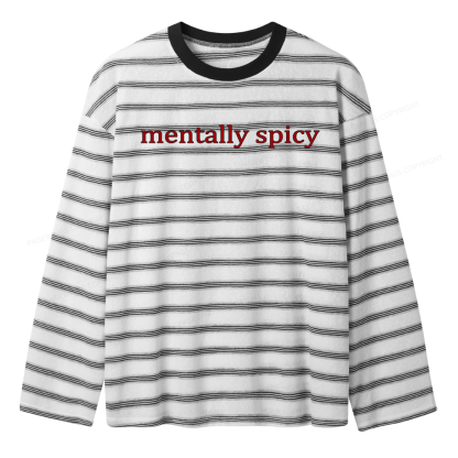 Pagewings Mentally Spicy Unisex Washed T-shirt Unisex Striped Long Sleeve T-Shirt