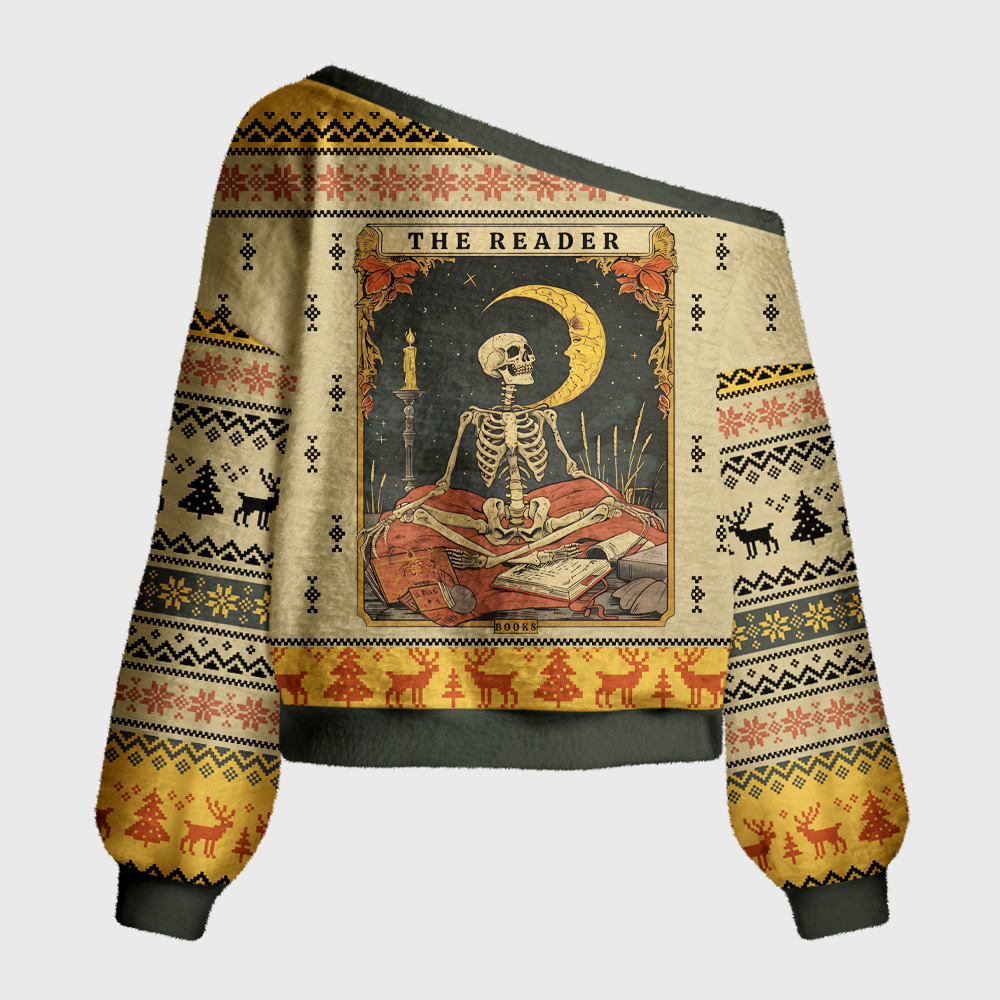 Pagewings The Reader Off Shoulder Ugly Knit Sweater