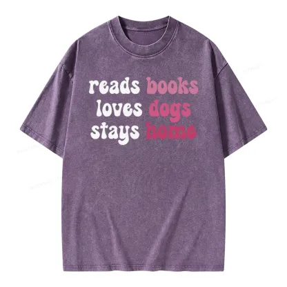 Pagewing Read Books & Lovs Dogs & Stay Home Unisex Washed T-shirt