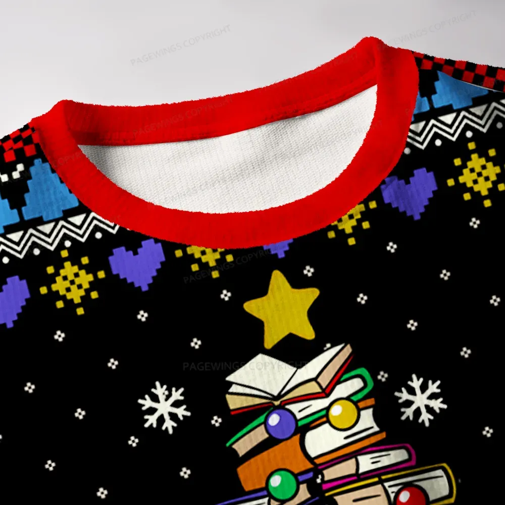 Pagewings Christmas Tree Book Unisex Ugly Knit Sweatshirt