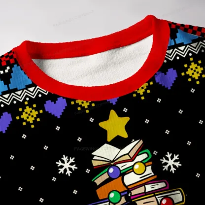 Pagewings Christmas Tree Book Unisex Ugly Knit Sweatshirt