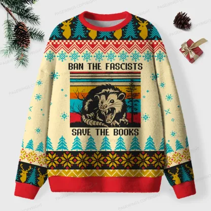 Pagewings Ban The Fascists Save The Books Unisex Ugly Knit Sweatshirt