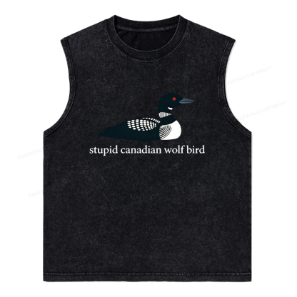 Pagewings Stupid Canadian Wolf Bird Unisex Washed Tank Top