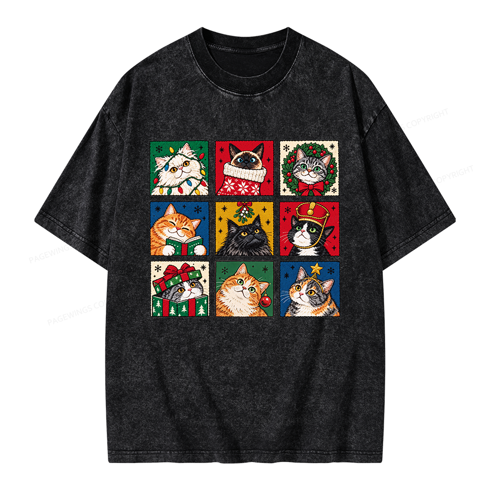 Pagewings Christmas Holiday Cat Unisex Washed T-shirt