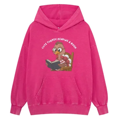 Pagewings Thanksgiving Turkey Reading A Book Unisex Washed Hoodie