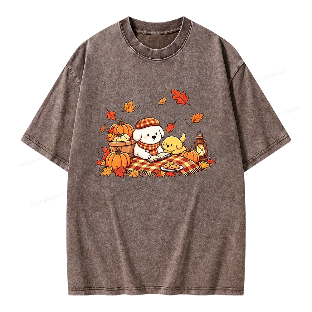 Pagewings Fall Dog Unisex Washed T-shirt