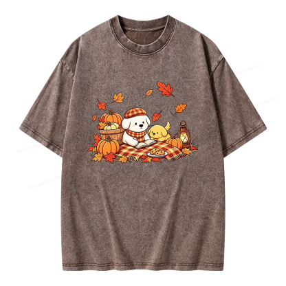 Pagewings Fall Dog Unisex Washed T-shirt