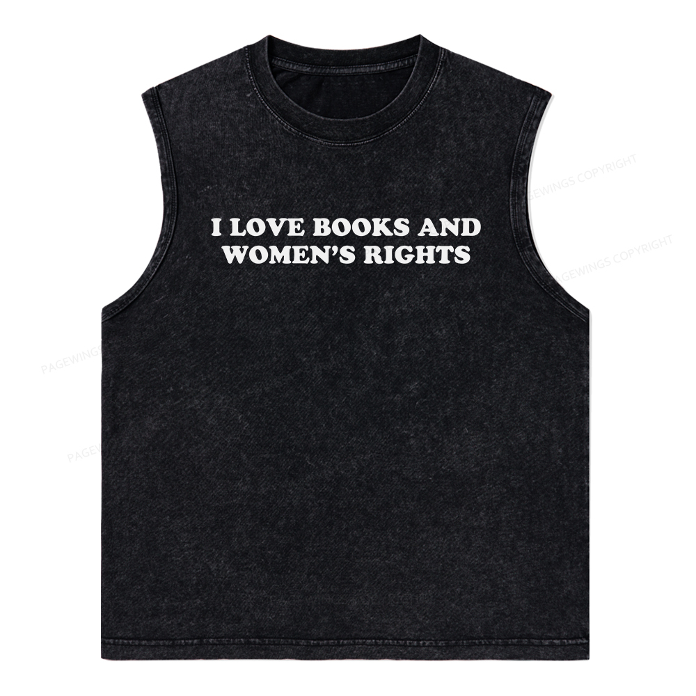 Pagewings I Love Books And Women's Rights Unisex Washed Tank Top