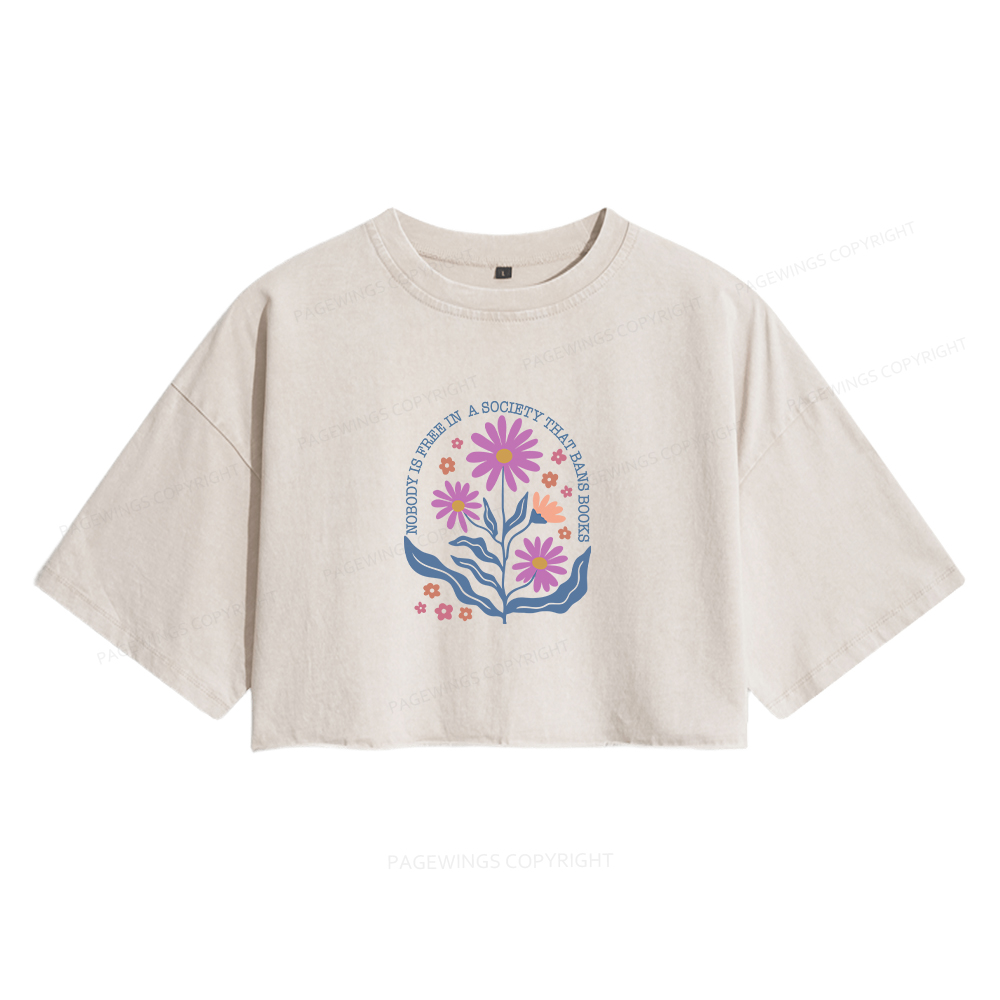 Pagewings Read Banned Books Shirt, Social Justice Women's Washed Cropped T-shirt
