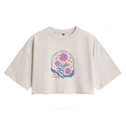 Pagewings Read Banned Books Shirt, Social Justice Women's Washed Cropped T-shirt