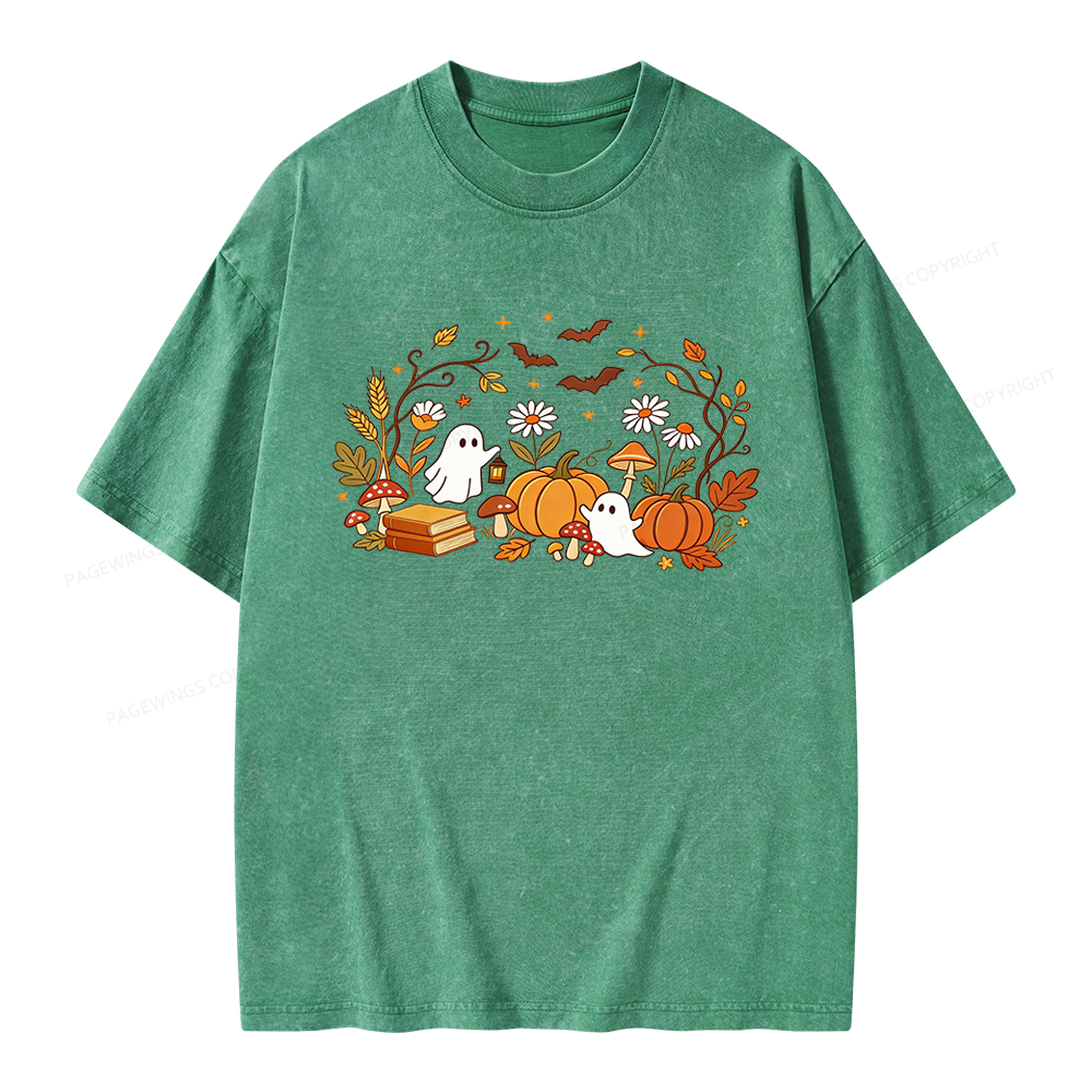 Pagewings Halloween Ghost Unisex Washed T-shirt