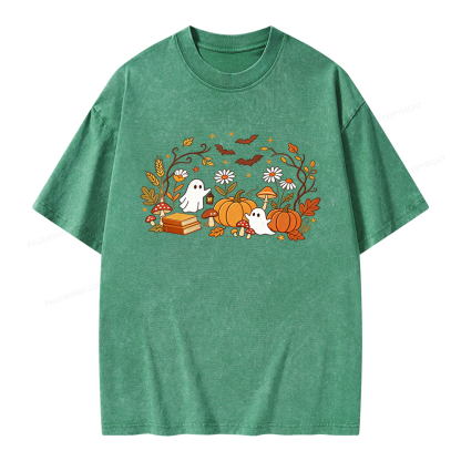 Pagewings Halloween Ghost Unisex Washed T-shirt